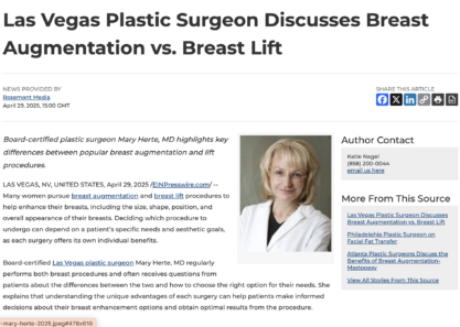 Dr. Mary Herte, a Las Vegas plastic surgeon, discusses differences between a breast augmentation and breast lift procedure.